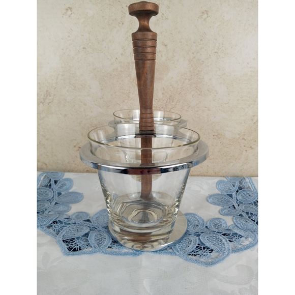 MCM Kromex Condiment Carousel/Server with 2 Glass Cups - Picture 3 of 12